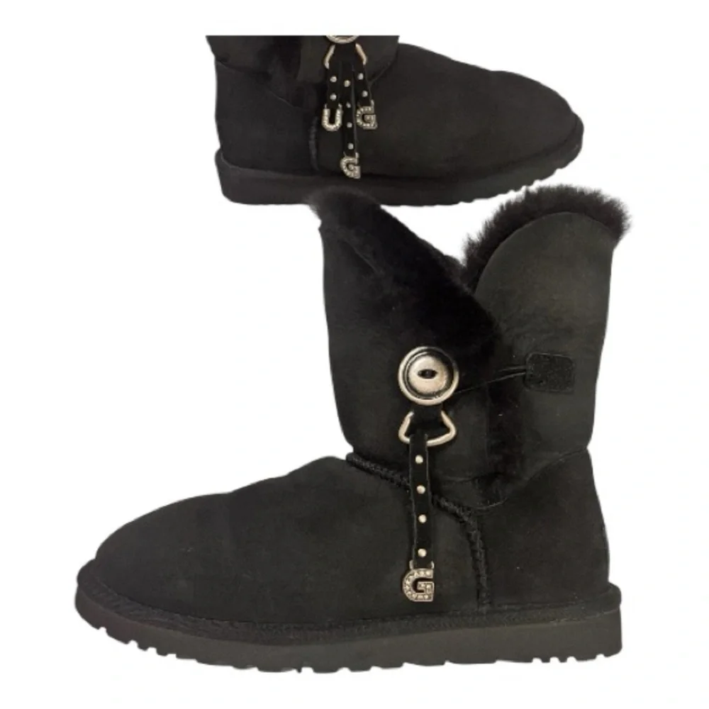 UGG Azalea Boots Black with UGG Silver Rhinestone Bling Letters size 9 - Picture 3 of 11